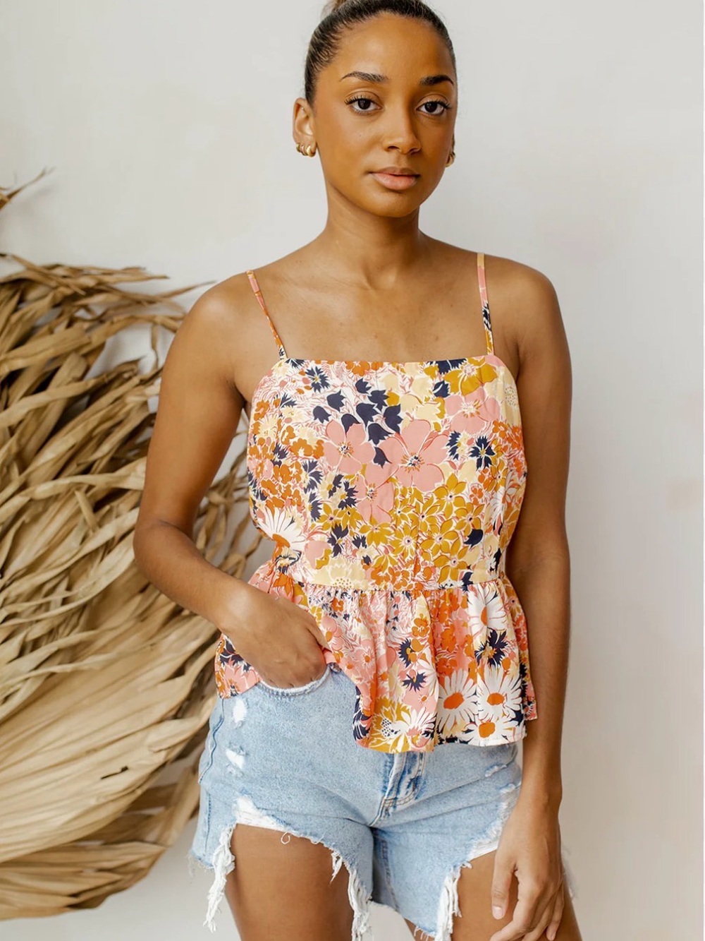 Tropical Vibes Floral Peplum Cami Top -